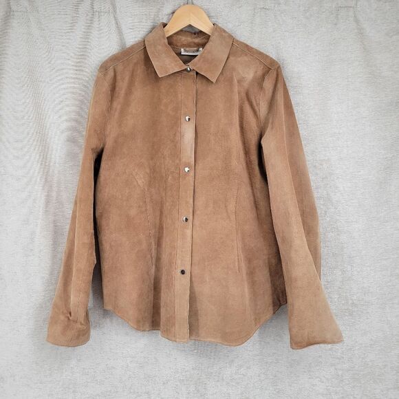 Kim Rogers Leather Schaket Shirt Jacket Snap Closures Tan Women's Size XL - Picture 1 of 13